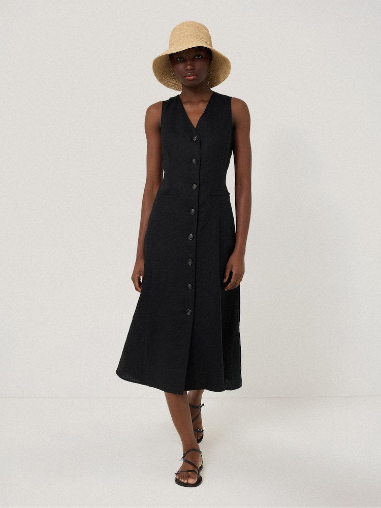 Jigsaw Black Linen Waistcoat Dress - Image 2 of 5 Jigsaw Black Linen Waistcoat Dress - Image 2 of 5