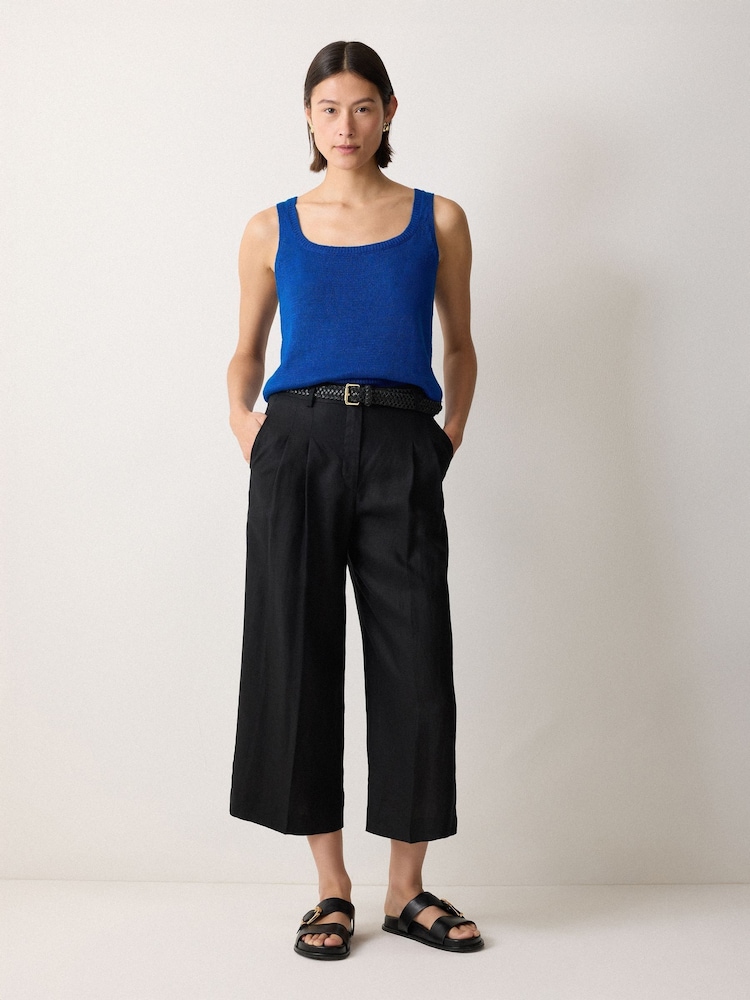 Jigsaw Blue Linen Square Neck Knitted Vest - Image 2 of 4 Jigsaw Blue Linen Square Neck Knitted Vest - Image 2 of 4