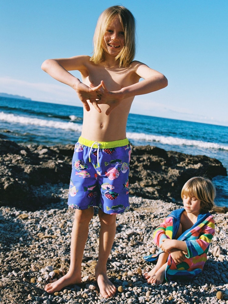 Boden Blue Fish Swim Shorts - Image 1 of 4 Boden Blue Fish Swim Shorts - Image 1 of 4