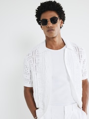 Camisa polo de malha geométrica River Island - Imagem 4 de 4