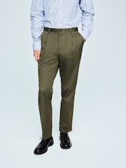 Khaki Green Regular Tapered Fit N. Premium Smart Twin Pleat Chino Trousers - Image 1 of 9