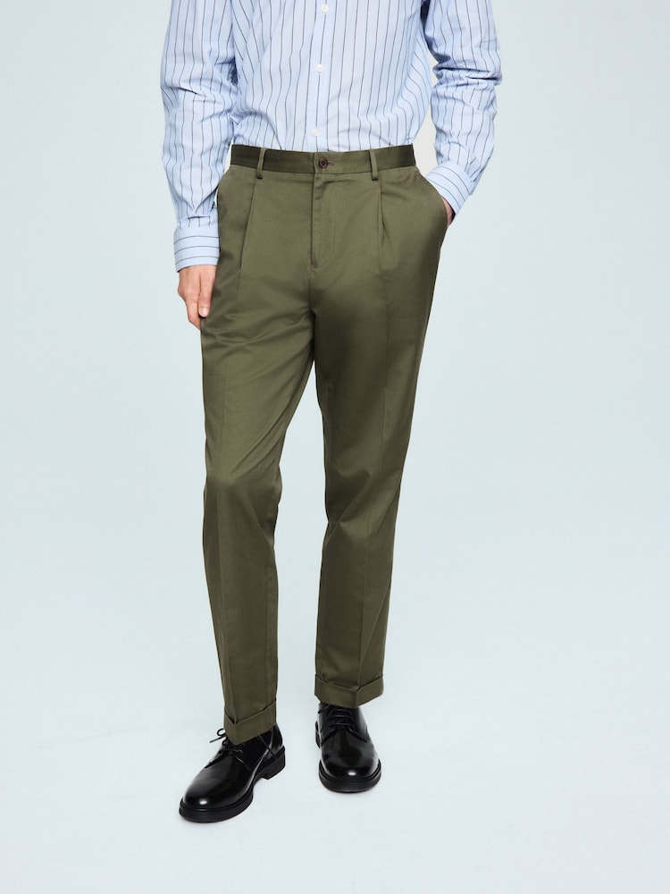 Khaki Green Regular Tapered Fit N. Premium Smart Twin Pleat Chino Trousers - Image 1 of 9