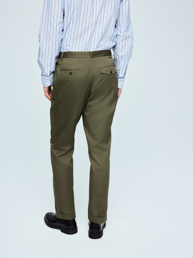 Khaki Green Regular Tapered Fit N. Premium Smart Twin Pleat Chino Trousers - Image 2 of 9
