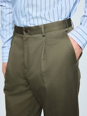 Khaki Green Regular Tapered Fit N. Premium Smart Twin Pleat Chino Trousers - Image 4 of 9