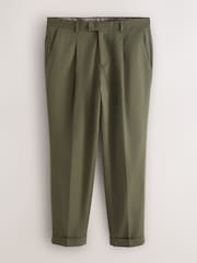 Khaki Green Regular Tapered Fit N. Premium Smart Twin Pleat Chino Trousers - Image 6 of 9