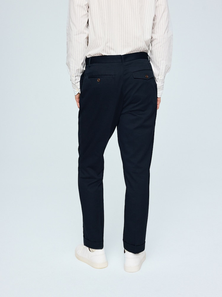 Navy Blue Regular Tapered Fit N. Premium Smart Twin Pleat Chino Trousers - Image 2 of 10