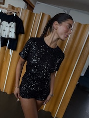 Never Fully Dressed Black Sequin T-Shirt - Image 3 of 4