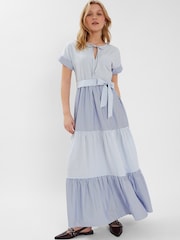 Accessorize Blue Colourblock Stripe Tiered Maxi Dress - Image 1 of 4