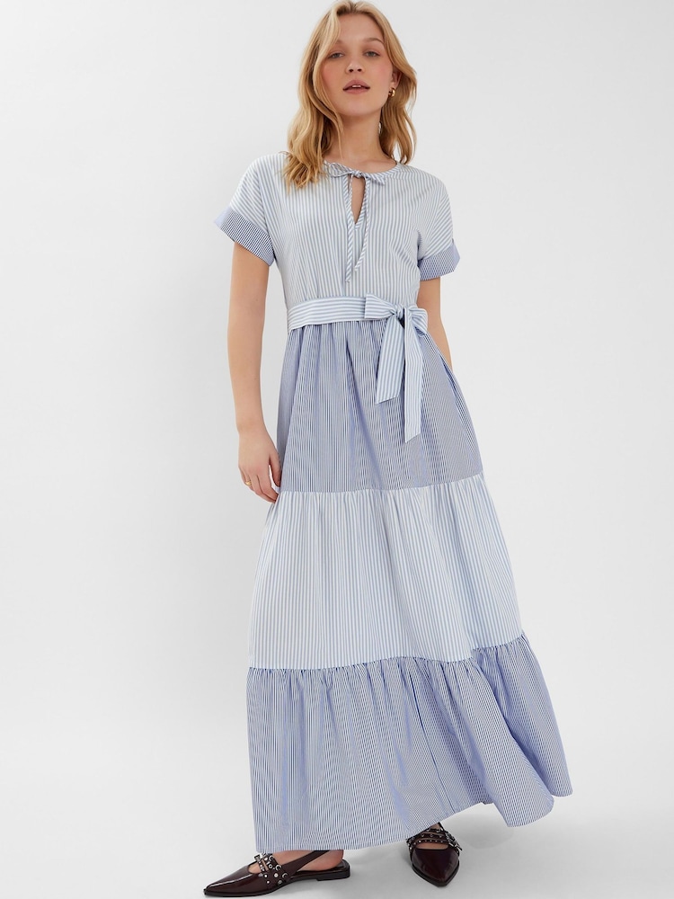 Accessorize Blue Colourblock Stripe Tiered Maxi Dress - Image 1 of 4