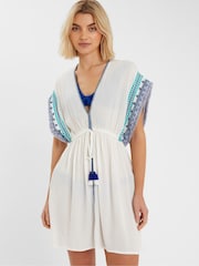 Accessorize White Mini Embroidered Fringe cover up - Image 1 of 4