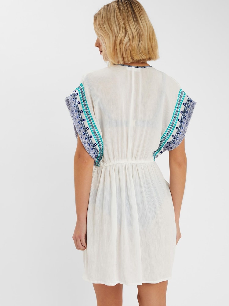 Accessorize White Mini Embroidered Fringe cover up - Image 2 of 4 Accessorize White Mini Embroidered Fringe cover up - Image 2 of 4