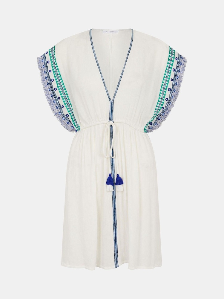 Accessorize White Mini Embroidered Fringe cover up - Image 4 of 4