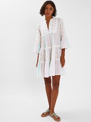 Accessorize Pink Mini Jacquard Stripe Flute Sleeve Dress - Image 1 of 4