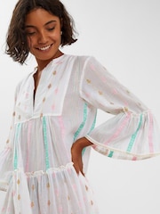 Accessorize Pink Mini Jacquard Stripe Flute Sleeve Dress - Image 2 of 4