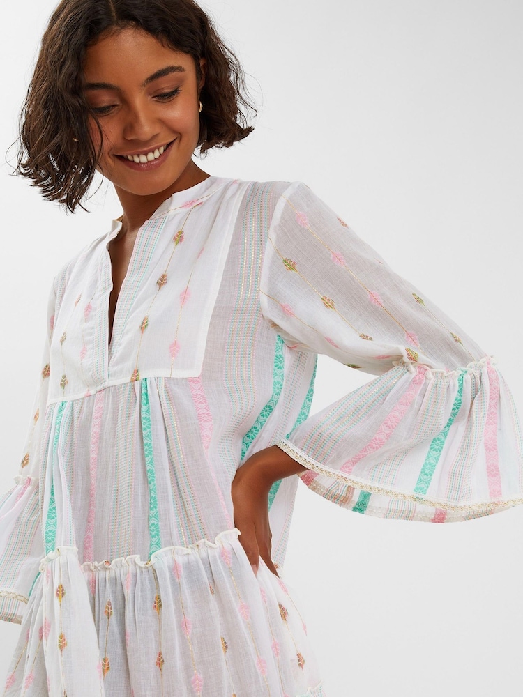 Accessorize Pink Mini Jacquard Stripe Flute Sleeve Dress - Image 2 of 4