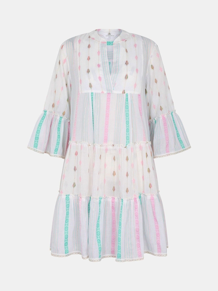 Accessorize Pink Mini Jacquard Stripe Flute Sleeve Dress - Image 4 of 4