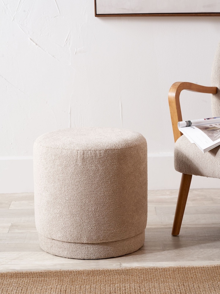 Pacific Brown Sassari Teddy Fabric Cylinder Pouffe - Image 1 of 6
