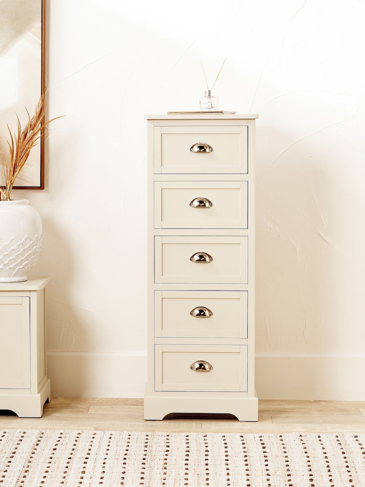 Pacific Grey Croft Linen Pine 5 Drawer Tall Unit - Image 1 of 6
