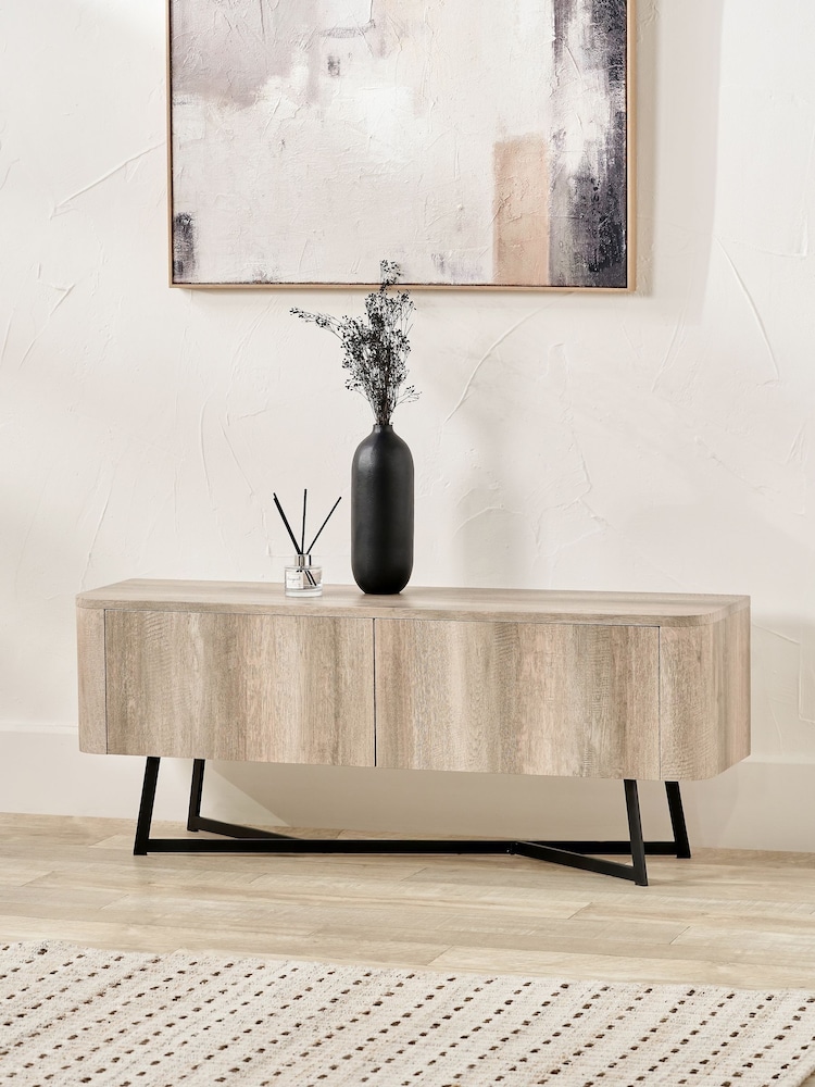 Pacific Grey Ukiah Oak Veneer and Metal 2 Door Low Unit - Image 1 of 6