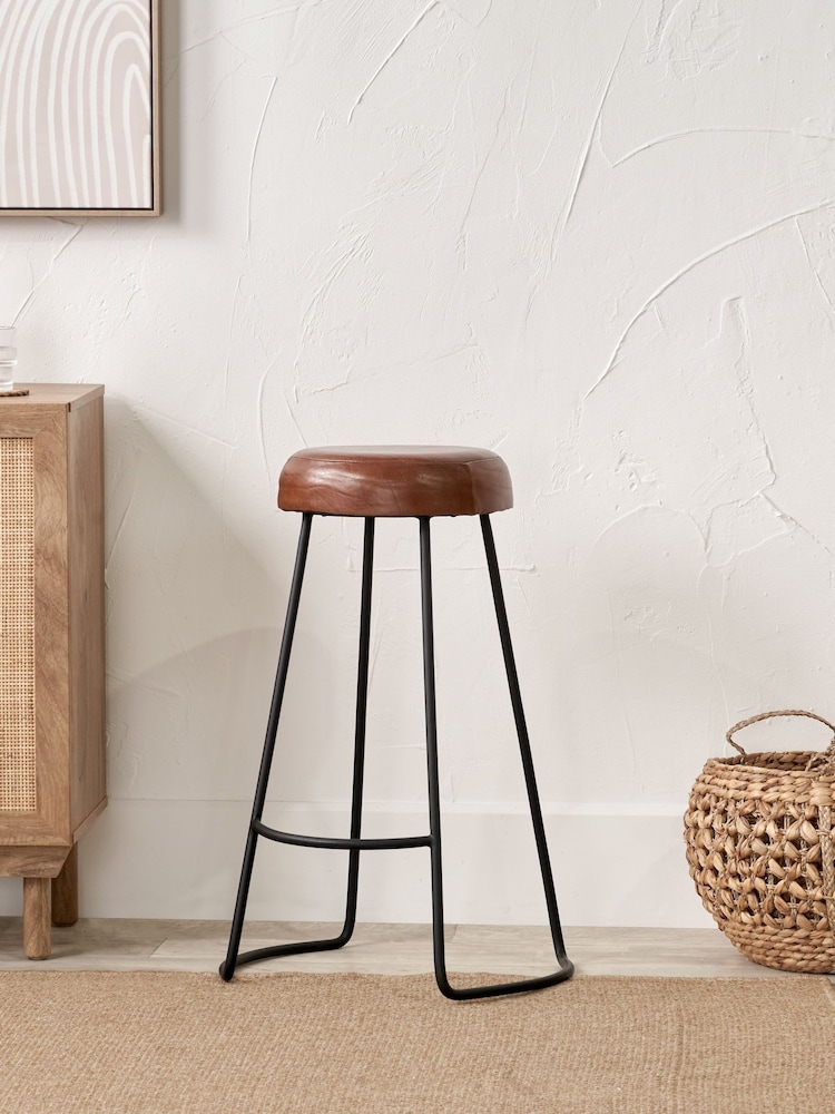 Pacific Brown Cosimo Leather and Metal Button Bar Stool - Image 1 of 6
