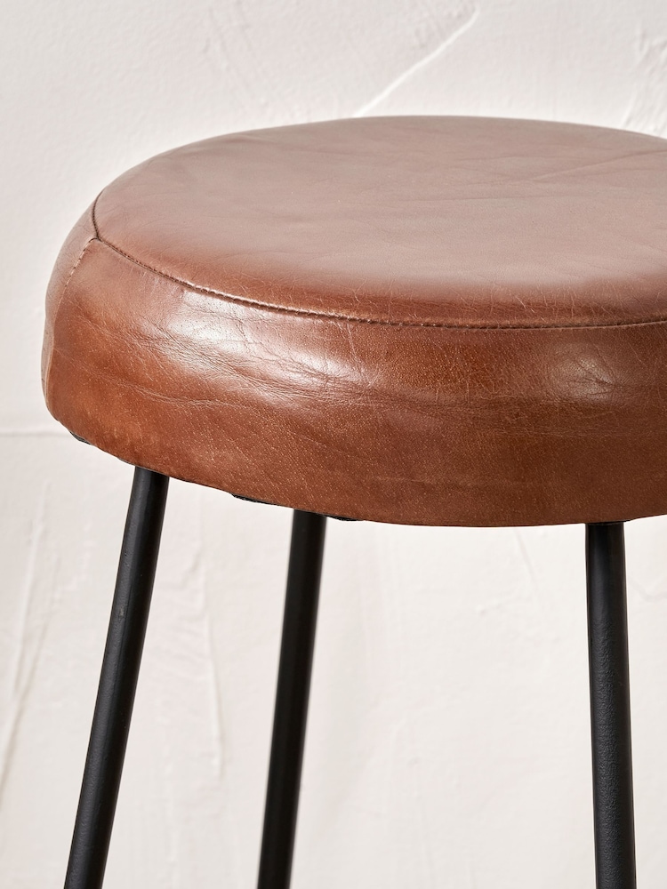Pacific Brown Cosimo Leather and Metal Button Bar Stool - Image 2 of 6