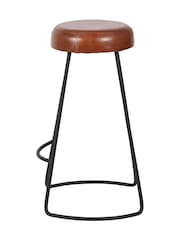 Pacific Brown Cosimo Leather and Metal Button Bar Stool - Image 5 of 6