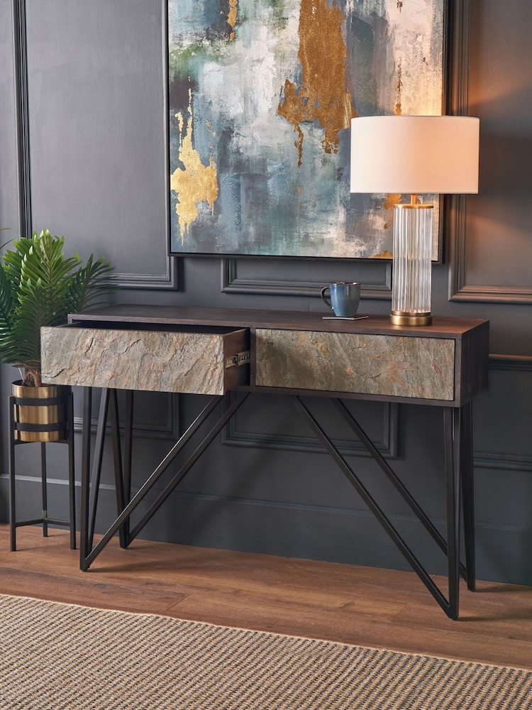 Pacific Black Piedra Wood and Veneer 2 Drawer Console Table - Image 2 of 6