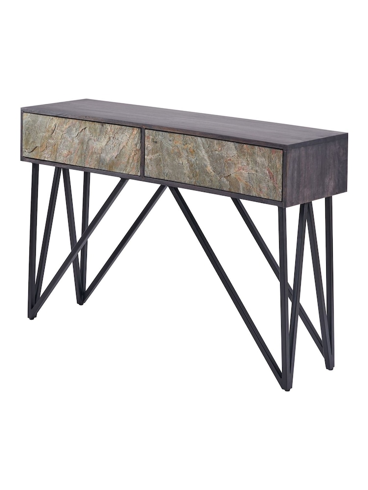 Pacific Black Piedra Wood and Veneer 2 Drawer Console Table - Image 6 of 6