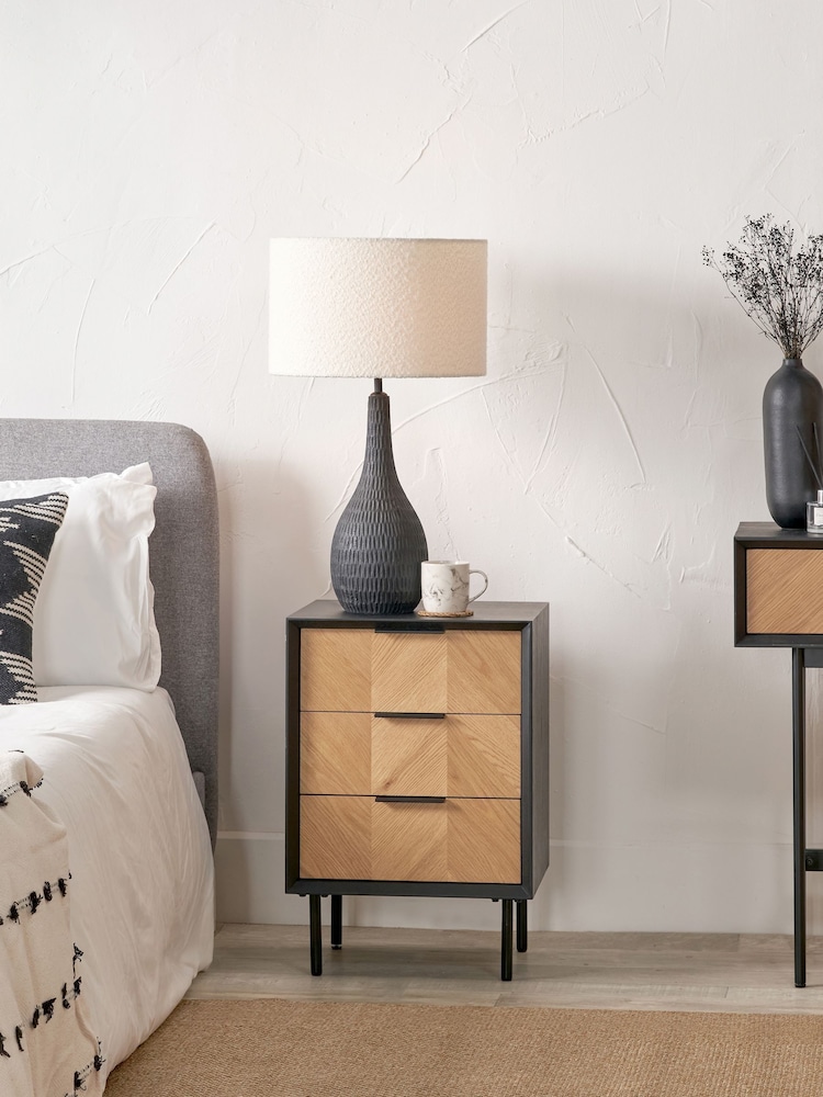 Pacific Black Hailee Chevron Wood Veneer 3 Drawer Unit - Image 1 of 6