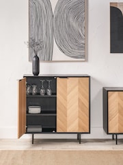 Pacific Black Hailee Chevron Wood Veneer 2 Door Bar Cabinet - Image 2 of 6