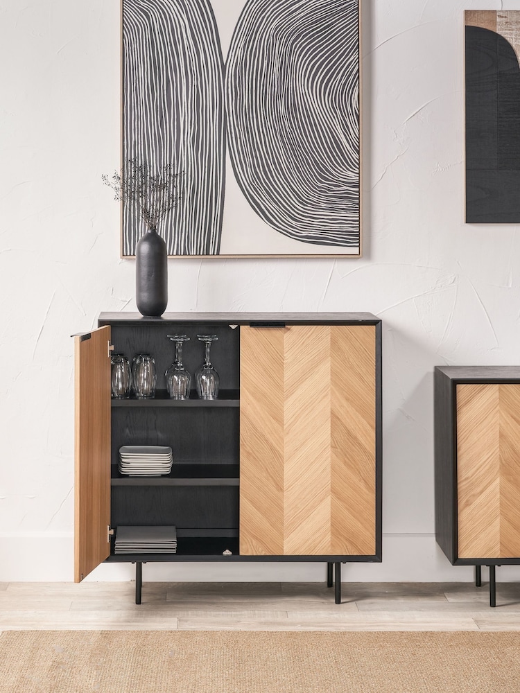 Pacific Black Hailee Chevron Wood Veneer 2 Door Bar Cabinet - Image 2 of 6