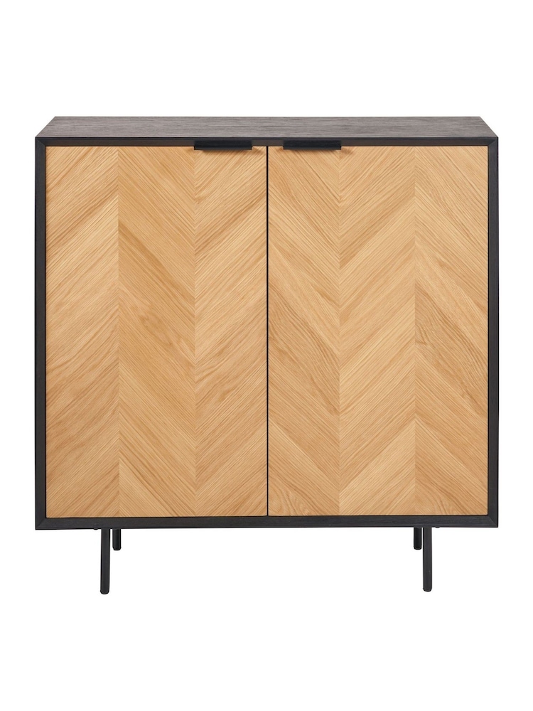 Pacific Black Hailee Chevron Wood Veneer 2 Door Bar Cabinet - Image 6 of 6