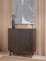 Pacific Brown Raie Ribbed Wood Veneer 2 Door Bar Cabinet - Image 1 of 6