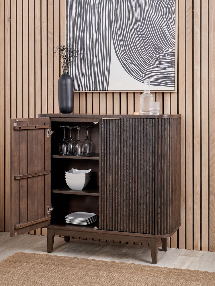 Pacific Brown Raie Ribbed Wood Veneer 2 Door Bar Cabinet - Image 2 of 6