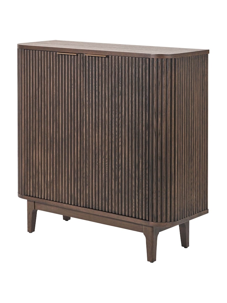 Pacific Brown Raie Ribbed Wood Veneer 2 Door Bar Cabinet - Image 6 of 6