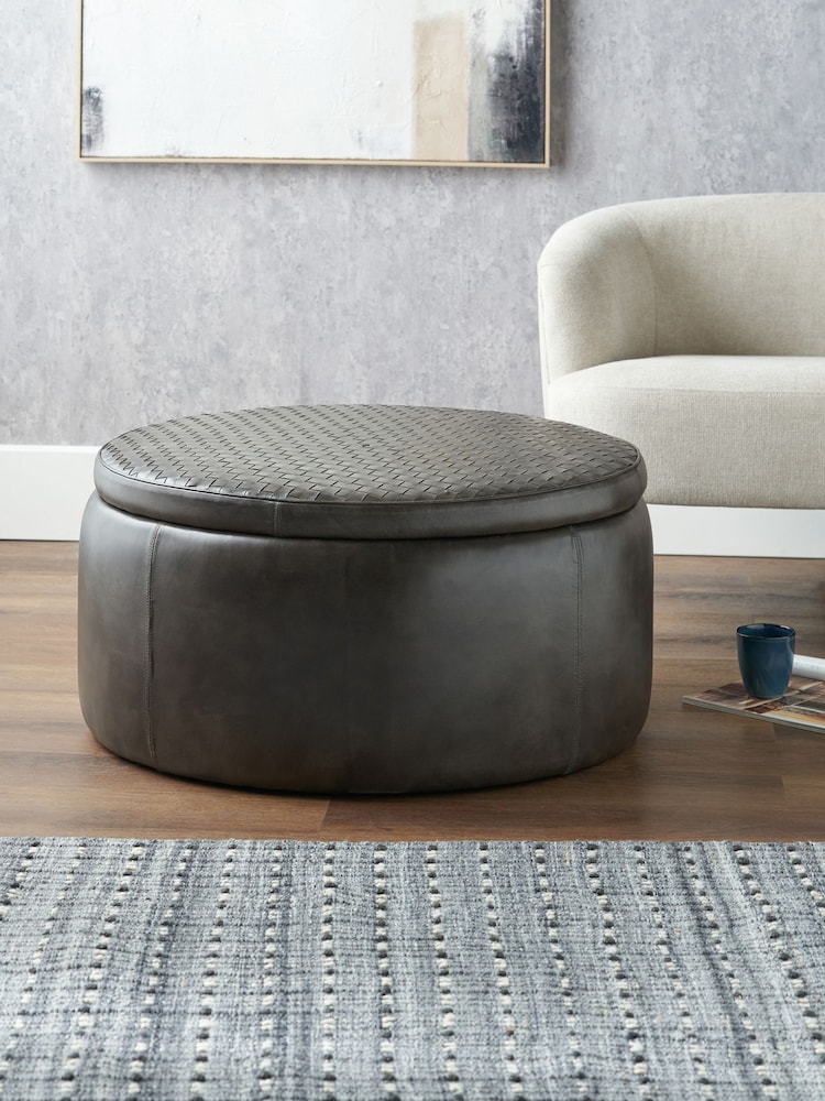 Pacific Brown Arturon Leather Storage Pouffe - Image 1 of 6