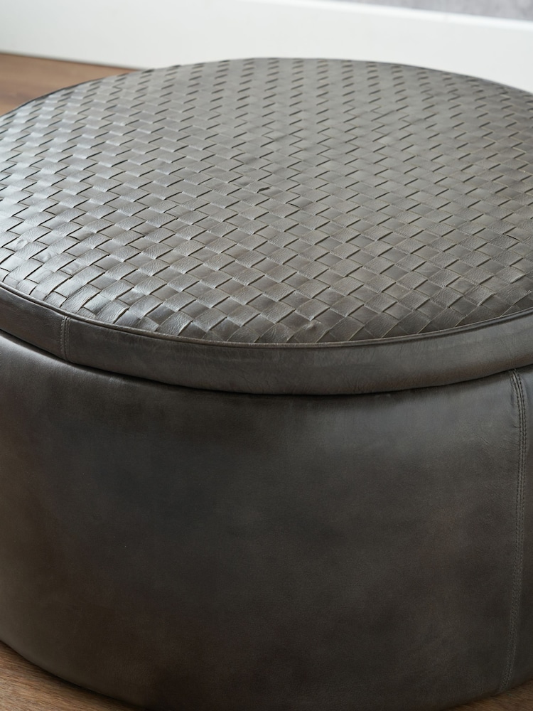 Pacific Brown Arturon Leather Storage Pouffe - Image 2 of 6