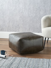 Pacific Brown Matteo Leather Square Pouffe - Image 1 of 6