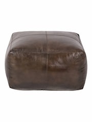 Pacific Brown Matteo Leather Square Pouffe - Image 4 of 6