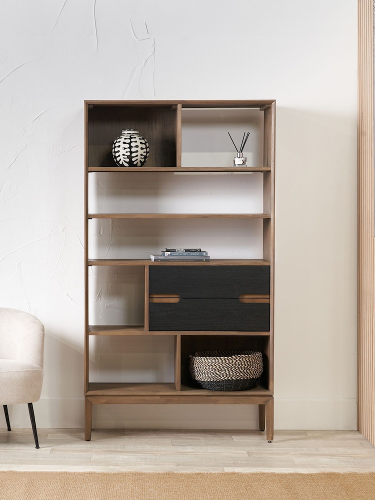 Pacific Black Gio Acacia Wood 2 Drawer 7 Niche Shelf Unit - Image 1 of 6