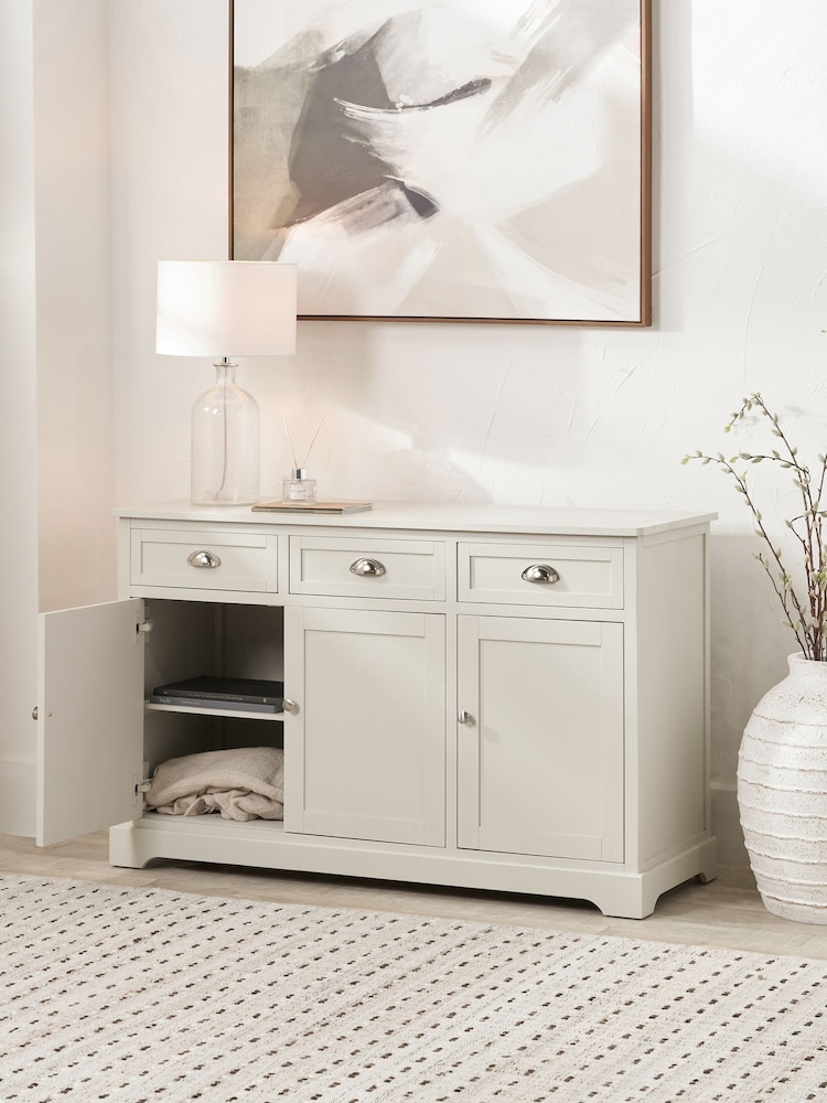 Pacific Grey Croft Linen Pine 3 Door 3 Drawer Unit - Image 2 of 6