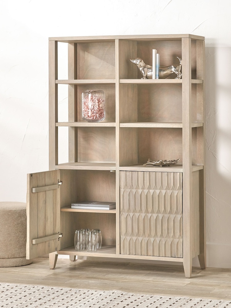 Pacific Grey Khao Mango Wood 2 Door 6 Niche Shelf Unit - Image 1 of 6