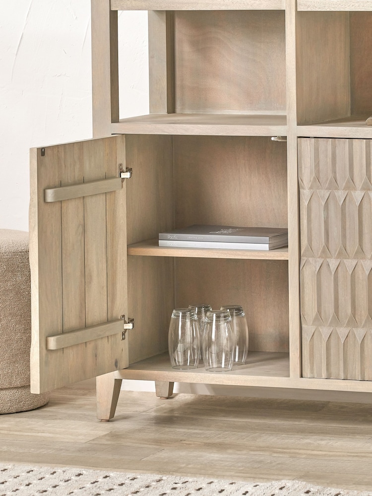 Pacific Grey Khao Mango Wood 2 Door 6 Niche Shelf Unit - Image 2 of 6