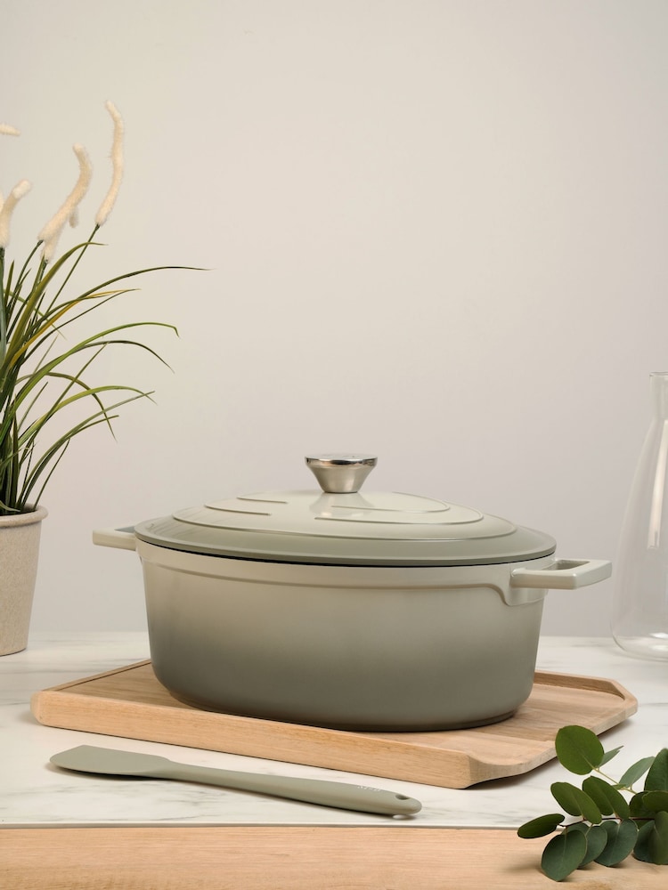 Mary Berry Grey At Home 32cm Cast Aluminium Oval Casserole Dish - Image 1 of 3