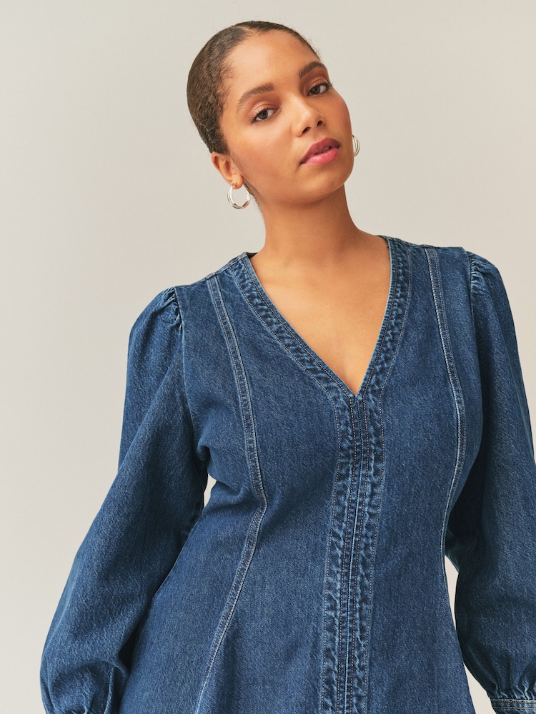 Buy Dark Blue Fuller Bust Fit and Flare Long Sleeve Seamed Mini Dress from  Next USA