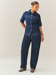 Rinse Denim Fuller Bust Short Sleeve Fitted Top - Image 3 of 4