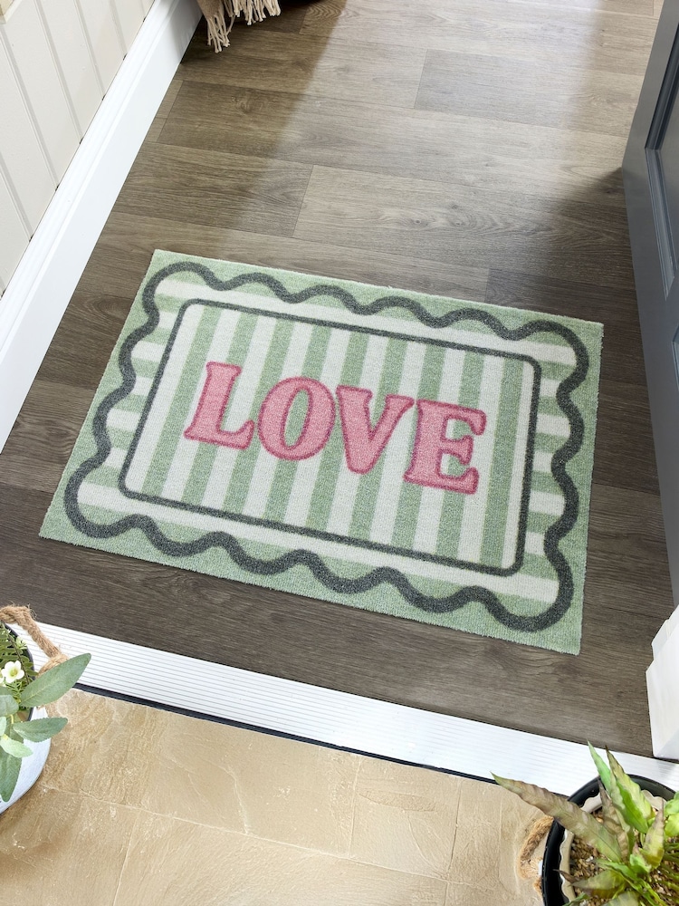 My Mat Sage Green Washable Scalloped Love Doormat - Image 1 of 4