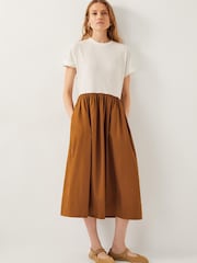 Monsoon Brown Cali Contrast T-Shirt Midi Dress - Image 1 of 6