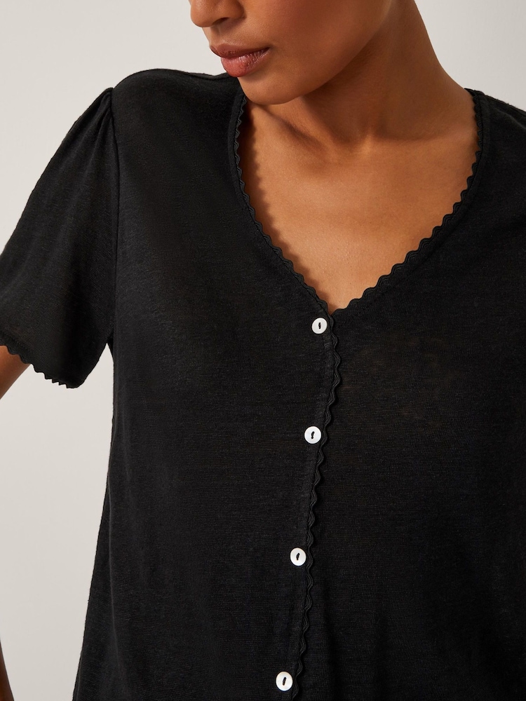 Monsoon Black Imogen Button Front Linen T-Shirt - Image 2 of 5