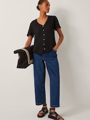 Monsoon Black Imogen Button Front Linen T-Shirt - Image 4 of 5